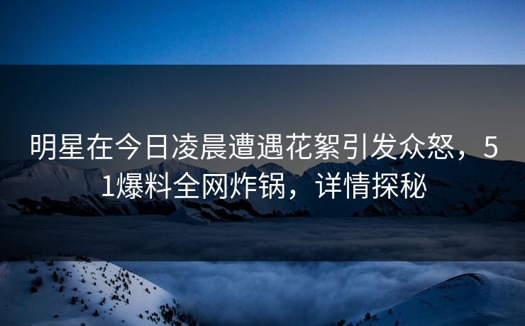明星在今日凌晨遭遇花絮引发众怒，51爆料全网炸锅，详情探秘