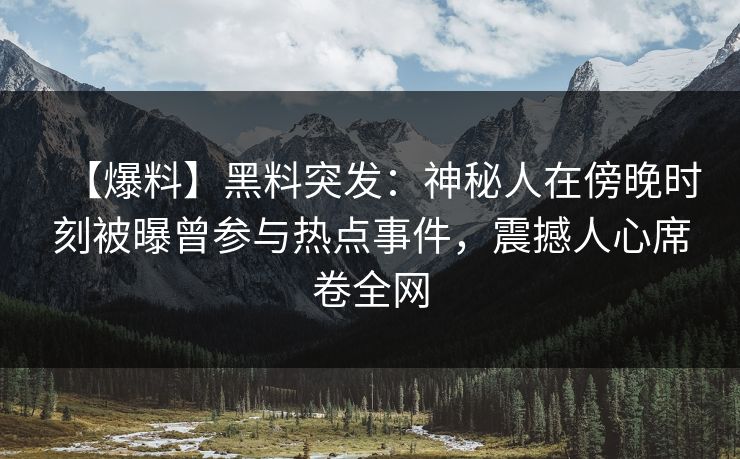 【爆料】黑料突发：神秘人在傍晚时刻被曝曾参与热点事件，震撼人心席卷全网