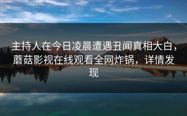 主持人在今日凌晨遭遇丑闻真相大白，蘑菇影视在线观看全网炸锅，详情发现